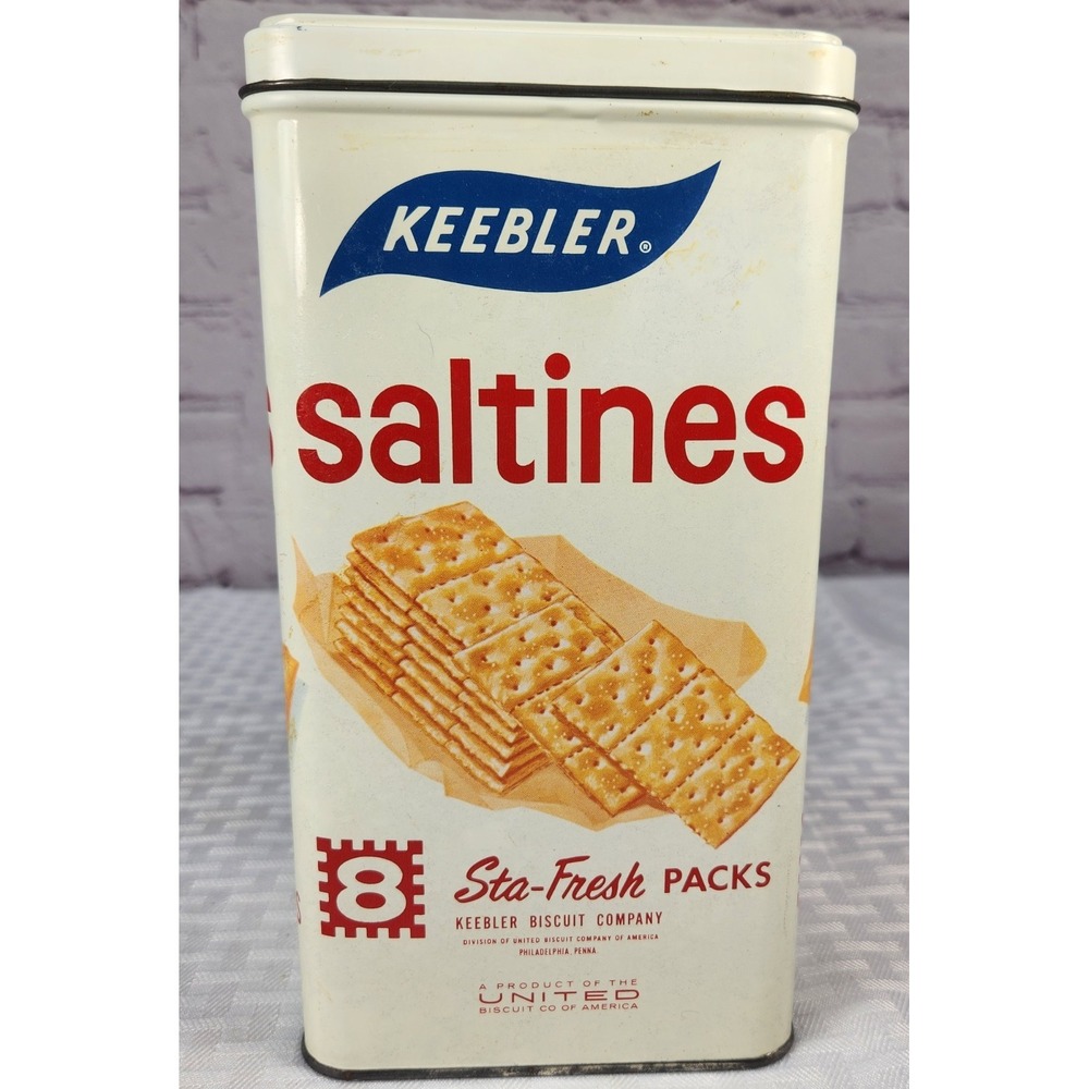 Keebler Saltines Cracker Tin Vtg Sta-Fresh EMPTY Advertising 9"